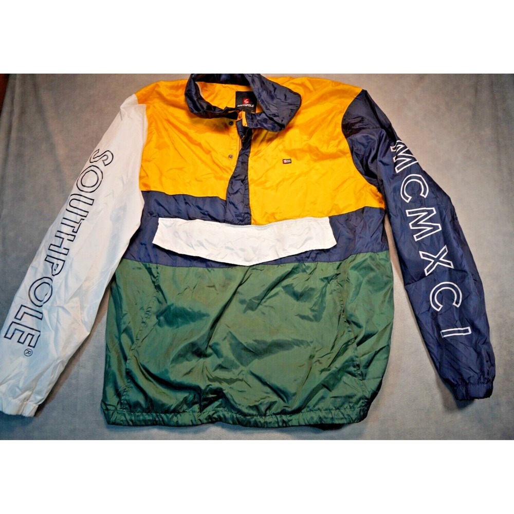 South‎ Pole Pullover Men XL Pockets 1/4 Zip Windbreaker Vented Adjustable Waist